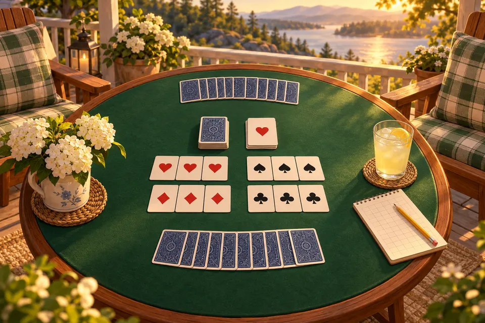 Gin Rummy cards laid out on a green felt table
