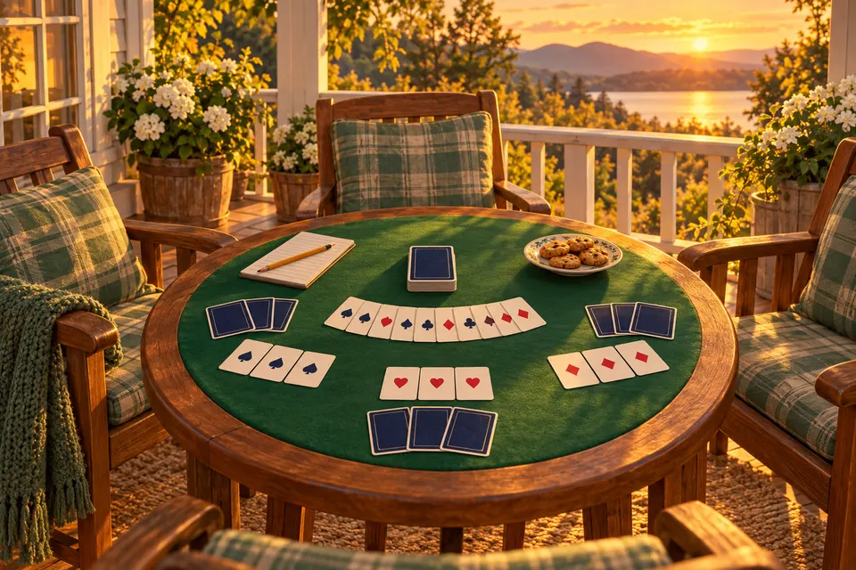 Rummy 500 cards laid out on a green felt table